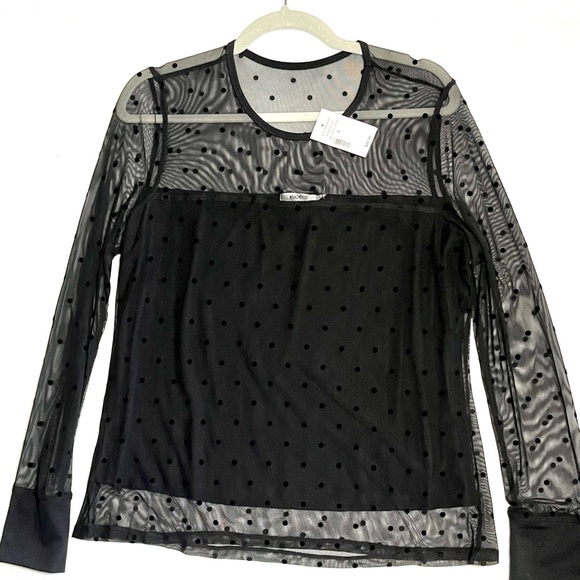 Black sheer top size L woman’s black Holiday blouse sheer Rickis Black top - Picture 8 of 9